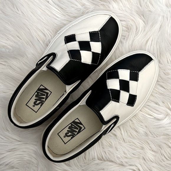 Vans Shoes - Vans Classic Slip-on Woven Leather Woman Shoe - Black & White
